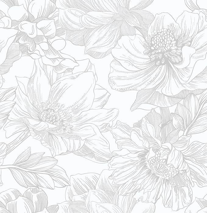 Ismoon Large Floral Peel and Stick Wallpaper Boho White/Grey Contact Paper 17.3inx16.3ft Removable Self Adhesive Bedroom Cabinet Mural Wall Decor Vinyl Roll by Ismoon