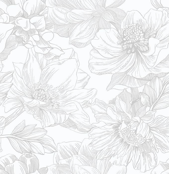 Ismoon Large Floral Peel and Stick Wallpaper Boho White/Grey Contact Paper 17.3inx32.7ft Removable Self Adhesive Bedroom Cabinet Mural Wall Decor Vinyl Roll by Ismoon