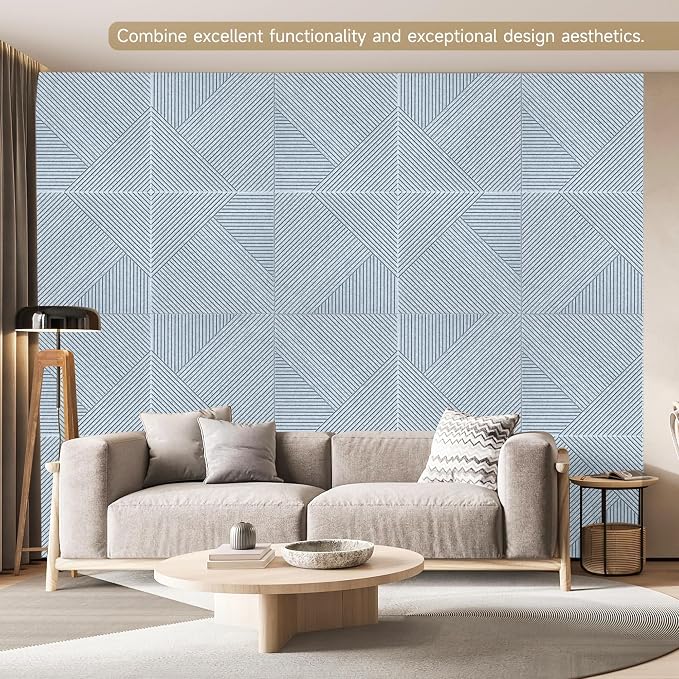 Acoustic Panels,6 Pack,23.6" x 23.6",Sound Panels,Silver Grey | Self-Adhesive Sound Absorbing Panels,3D UV Printing with Wood Print,High-Density Polyester Fiber Peel and Stick Wall Panels - Image 5