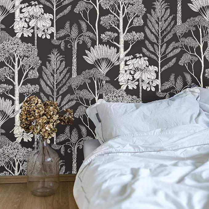 Forest Peel and Stick Wallpaper Boho Tree Black 17.3inW 78.7inL | Vintage Vinyl Self Adhesive Wallpaper, Removable,Easy Match, Moody Dark Bedroom Bathroom Living Room Wall Decor Waterproof, - Image 7