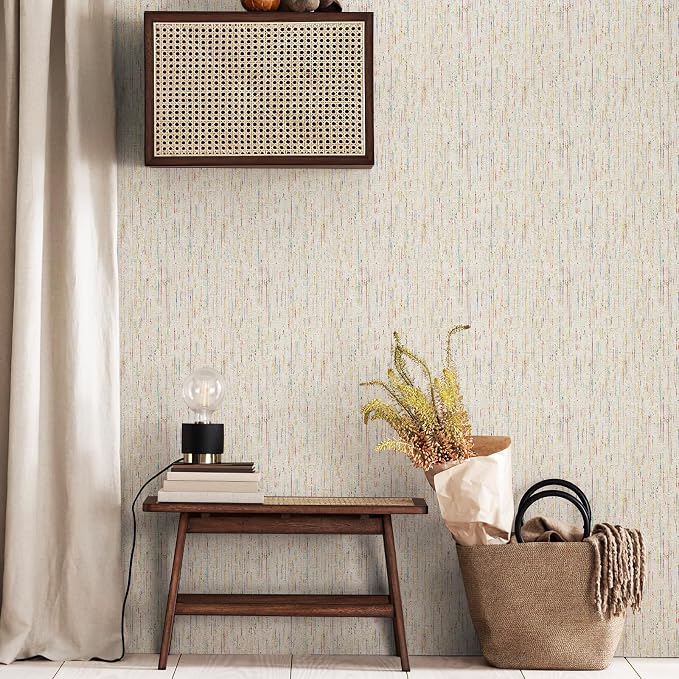 JiffDiff Woven Wallpaper Peel and Stick 17.3" x 400" Colorful Paint Grasscloth Contact Paper Textured Waterproof Self Adhesive Stick on Wallpaper(48 sq. ft Gray) - Image 3