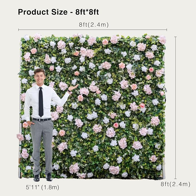 8ft*8ft Pink Artificial Flower Wall Panels,3D Silk Floral Backdrop | Quick Assembly and Storage, Both Eco ＆ Pet Friendly Perfect for Wedding, Baby Show, Party and Home Decor - Image 6