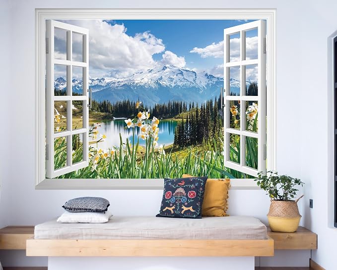 FLFK Fake Window Wall Mural - Spring Faux Window Wall Sticker for Wall Decor, Stick and Peel Wall Decals,80"x60",Set of 5 Sheets - Image 6
