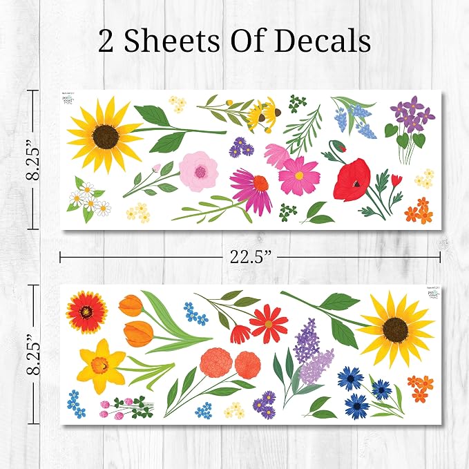Wildflower Wall Decals - Set of 33 Vinyl Flower Room Decor Peel and Stick Removable Floral Stickers for Nursery Bedroom Bathroom - Image 4