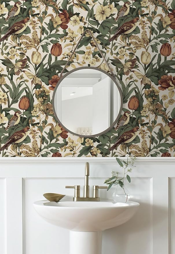 Erfoni Floral Birds Wallpaper Vintage Floral Peel and Stick Wallpaper Beige | 17.3" x118" Decoration DIY Self Adhesive Contact Paper Removable Wallpaper for Bedroom Cabinets Covering Boho Flower Leaf - Image 7