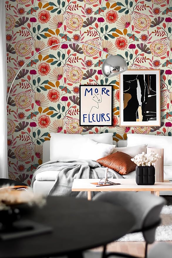 Peel and Stick Wallpaper Floral Contact Paper for Cabinets/Kitchen/Bathroom | Textured Vinyl Stick on Wall paper, Removable, Waterproof, Self-adhesive, Boho, for bedroom/rv/laundry room 17.3" x 236.3" - Image 2