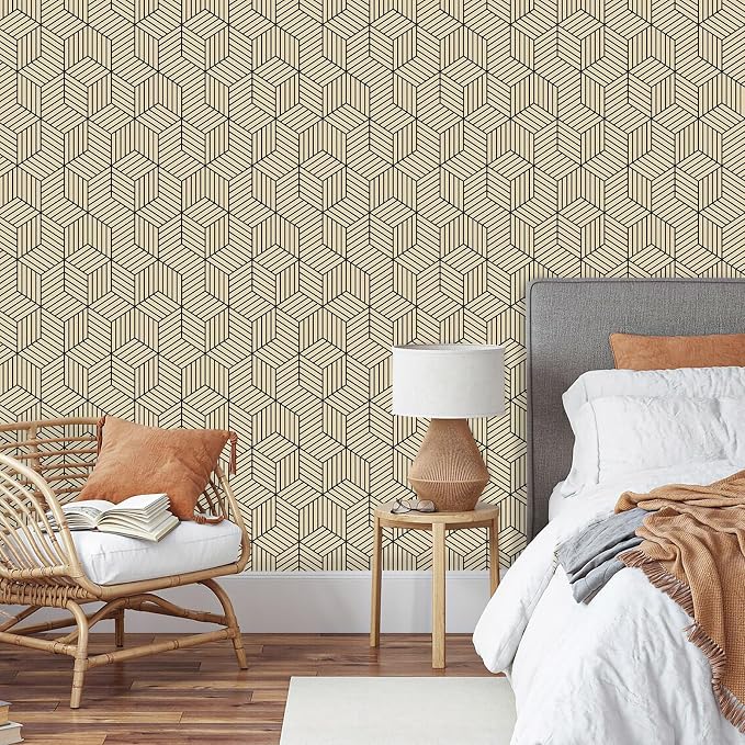 MelunMer Brown Geometric Wallpaper Peel and Stick Removable 17.7”×276” - Image 2