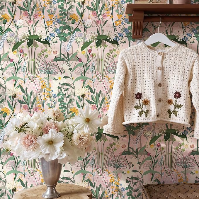 JiffDiff Floral Wallpaper Peel and Stick 17.3"x1181" Pink Farm Wildwood Stick on Wallpaper for Home Bedroom Cabinets Thicken Self Adhesive Contact Paper - Image 3