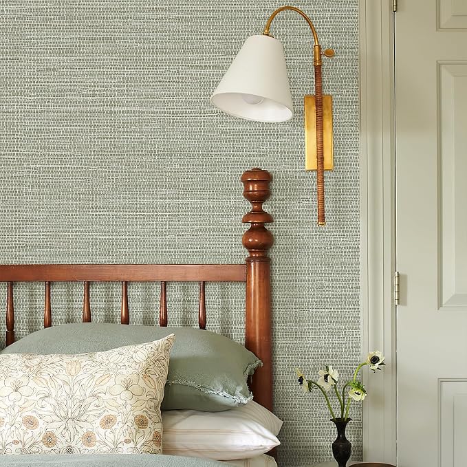 Simon&Siff Textured Grasscloth Peel and Stick Wallpaper 17.7"x197" Neutral Faux Grassweave Wallpaper Waterproof Self Adhesive Removable Wallpaper Mural for Home Decor Bedroom Kitchen Cabinet - Image 3