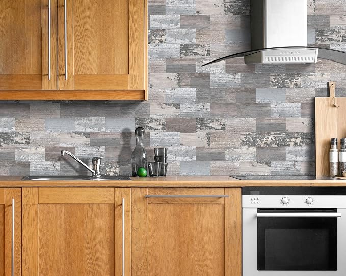 DEWOO 20 Sheet Peel and Stick Wall Tile Kitchen Backsplash Self Adhesive | PVC,Rustic,Faux Wood like,Country,Farmhouse,13.5" x 11.4" - Image 2