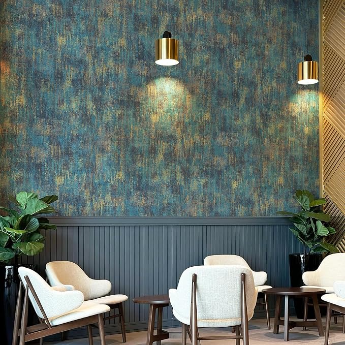 JiffDiff Vintage Metallic Peel and Stick Wallpaper Self Adhesive Industrial Metallic Concrete Wall Paper Modern Stick on Wallpaper(17.3" x 120" Blue Gold) - Image 7