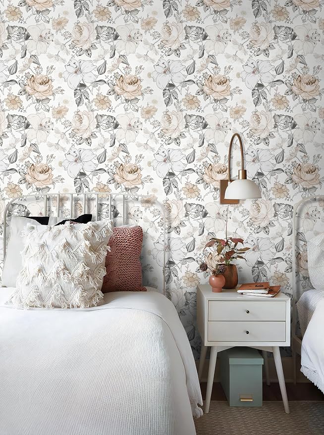 Hopepak 15.5'' x 197'' Floral Wallpaper Peel and Stick Modern for Bedroom Self Adhesive Removable Eco-Friendly Contact Paper Waterproof for Bathroom Living Room Shelf Drawers Decoral Vinyl Roll - Image 4