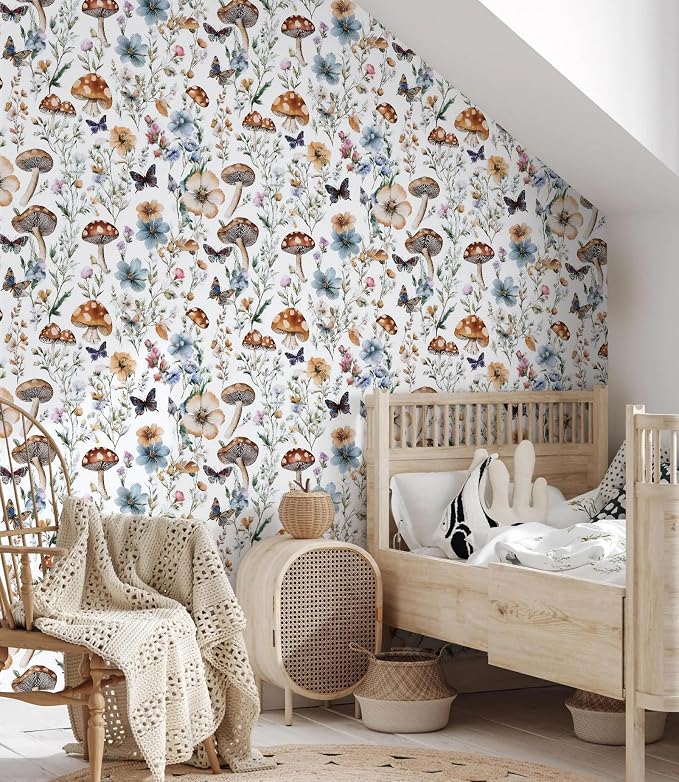 Froluya Mushroom Wallpaper Peel and Stick Boho Contact Paper 16.9" x 118.1" | Vintage Floral Self Adhesive Wallpaper Mushroom Removable Waterproof Contact Paper Peel and Stick for Cabinet Bathroom Vinyl - Image 2