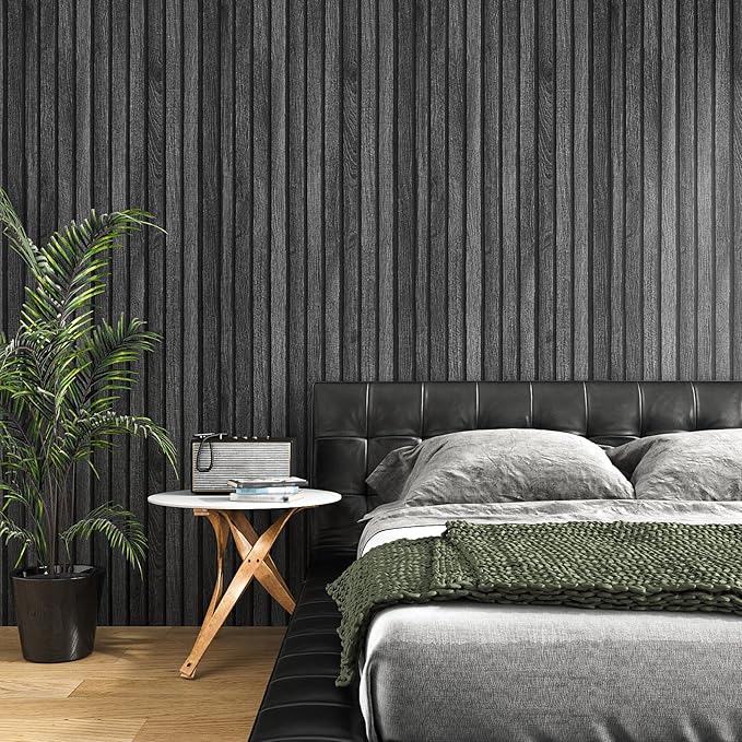 VEELIKE Charcoal Black Wood Slat Peel and Stick Wallpaper 24''x118'' Modern Wood Panel Look Contact Paper Waterproof Self Adhesive Slat Vinyl Wall Covering for Living Room Bedroom Office Accent Walls - Image 4