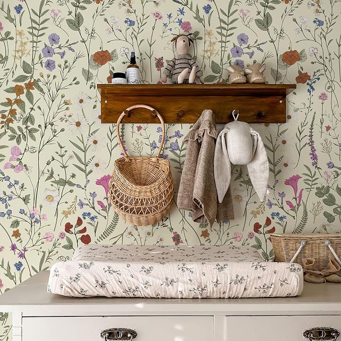 JiffDiff Floral Wallpaper Peel and Stick - 473" x 17.3" Farm Floral Wall Paper, Wildwood Daisy Self Adhesive Stick On Wallpaper Removable Conatct Paper - Image 3