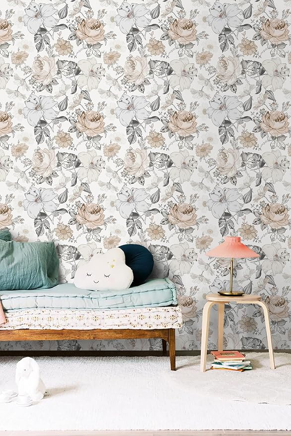 Hopepak 15.5''x787'' Floral Peel and Stick Wallpaper Modern Contact Paper Vinyl Self Adhesive Removable Wall Paper for Bedroom Nursery Living Room Mural Decorative - Image 4