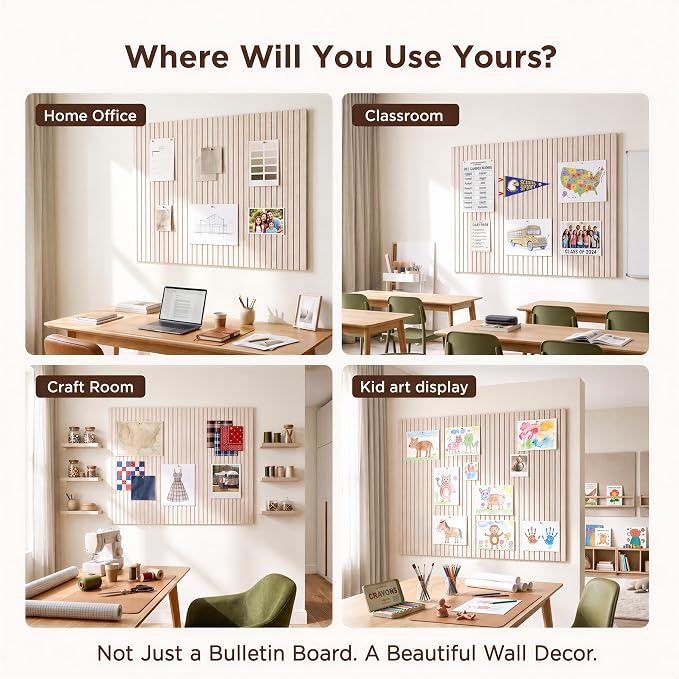 VIVELDA Felt Bulletin Board Tiles 48"x36" - 12-Pack Cork Board Alternative, Oeko-TEX Certified, NRC 0.95 Acoustic Wall Panels, Damage-Free Adhesive, Slatted Design, Home Office & Classroom (Salmon) - Image 7