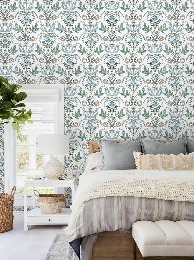 Dimoon Boho Peel and Stick Wallpaper Vintage Damask Floral Contact Paper 394''x17.3'' Sage Green Leaf Botanical Wallpaper Renter Friendly Cottage Core Wall Paper for Bedroom Bathroom Decor Vinyl - Image 6
