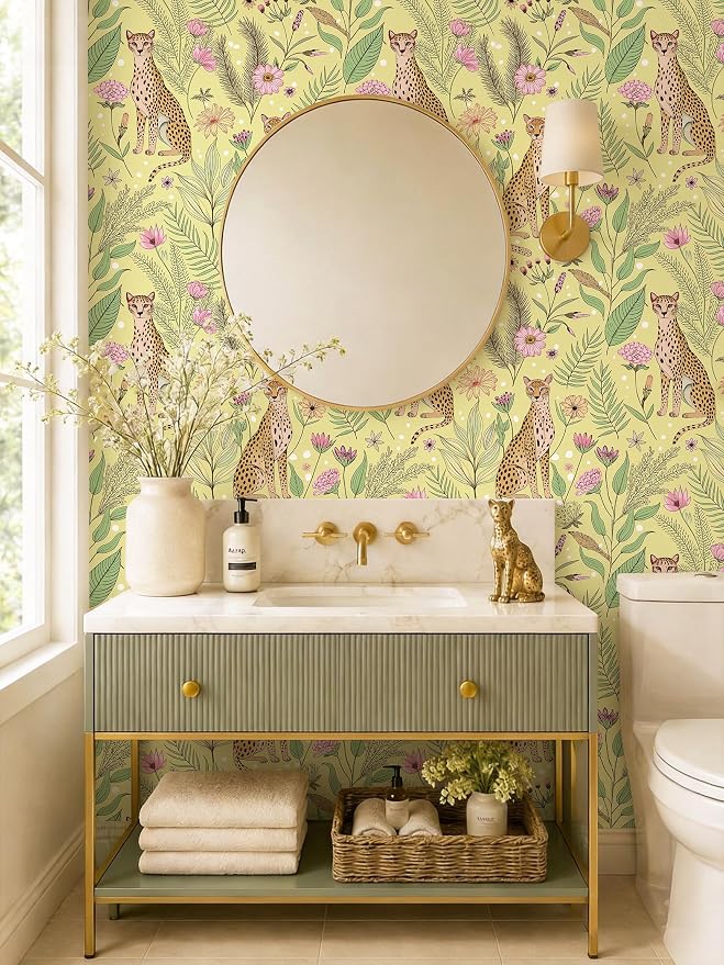 Floralplus Peel and Stick Wallpaper Floral Cheetah Wallpaper | Removable, Stick On, Renter Friendly Wallpaper, Boho Tropical Leopard Contact Paper for Living Room, 17.5 x 118 in - Image 6