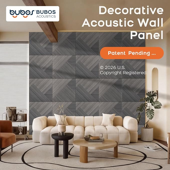 BUBOS 6 Pack Wood Wall Panel,23.6"x23.6" Peel and Stick Faux Acousitc Panel | Luxury Black Woodgrain Textured Panel for Wall & Home Decor - Self Adhesive Sound Absorbing for Studio,Office, Living Room - Image 2