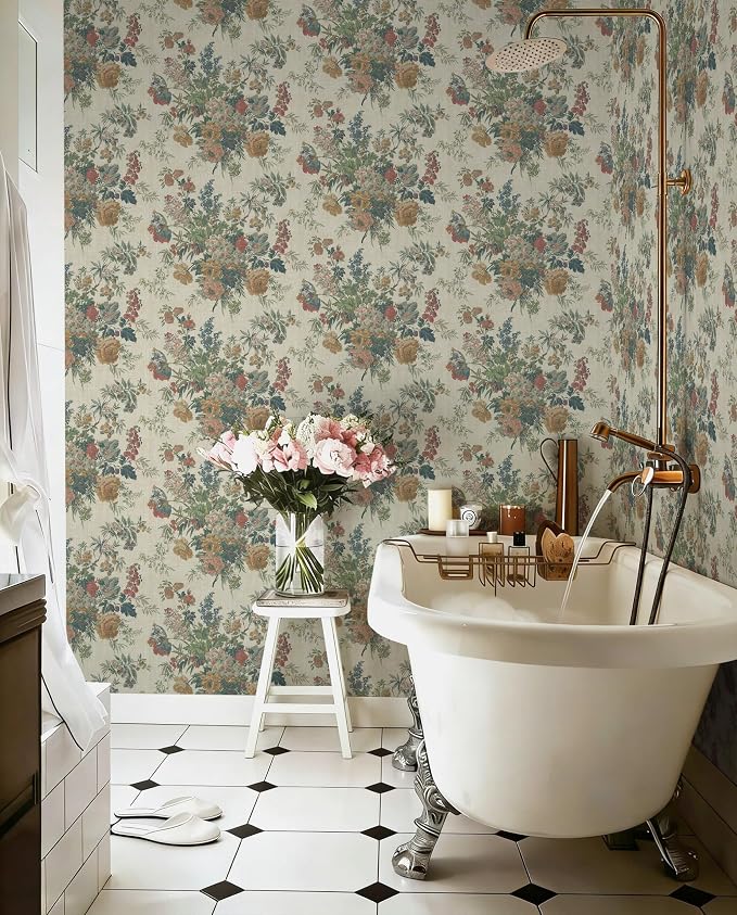 Heroad Vintage Floral Wallpaper Farmhouse Peel and Stick Contact Paper | French Peony Stick on Wall Paper for Cabinets Drawers,17.3''x78.7'',Removable Self Adhesive Decor Vinyl for Bathroom Bedroom - Image 3