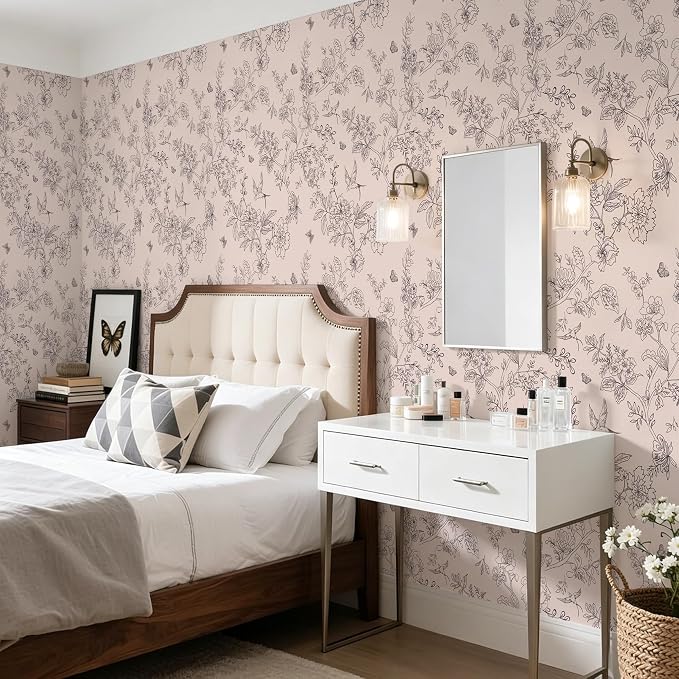 Froluya Brown Floral Peel and Stick Wallpaper Shelf Liner 17.7in×196.8in | Vintage Brown Contact Paper Boho Self Adhesive Wallpaper Floral Bird Removable Vinyl Wall Paper for Bathroom Cabinets Decor - Image 6