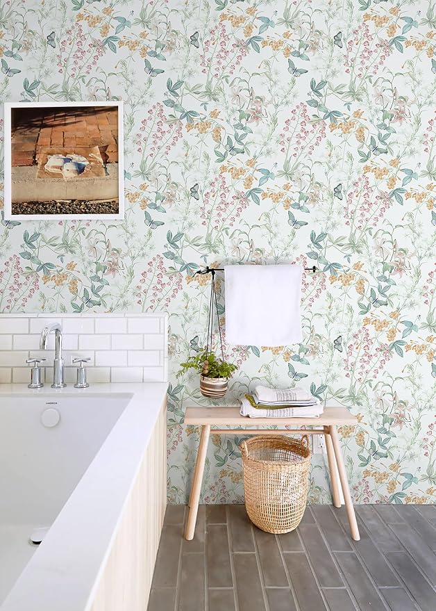 Dimoon 78.7"x17.3" Floral Wallpaper Peel and Stick Wallpaper Blue reen Boho Contact Paper Botanical Wildflower Morden Cottage Renter riendly Bathroom Boho Flower Kitchen Self dhesive Vinyl Roll - Image 9