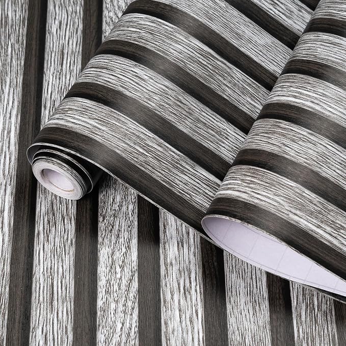Yun-aeon Natural Wood Peel and Stick Wallpaper Grey Wood Slats - 17.3"x 480" Self-Adhesive Waterproof Vinyl Removable Wall Paper for Wall Decor Bedroom - Image 5