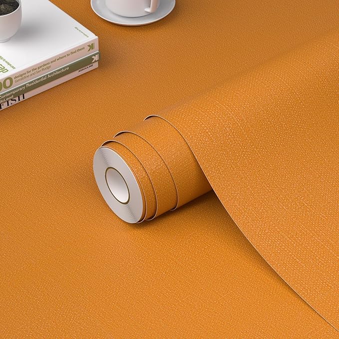 WADILE Grasscloth Peel and Stick Wallpaper 15.7in x 787.4in, Textured Contact Paper for Cabinets, Faux Linen Wall Paper Pull and Stick, Fabric Vinyl Wallpaper Self Adhesive Orange | Textured contact paper, Faux linen, Vinyl material, Cabinets, Self adh... by WADILE