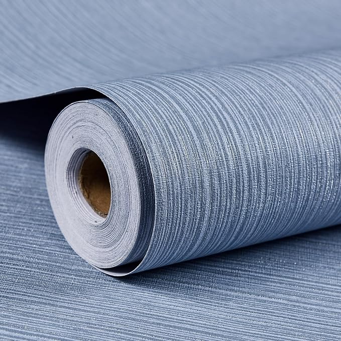 Haimin Grasscloth Wallpaper Textured 24in X 393in Fabric Contact Paper Grey Blue Wall Paper Textured Linen Peel and Stick Self-Adhesive Thick Vinyl Embossed Film Wallpaper (Gray Blue) | Grey Blue Wall Paper Textured Linen Peel and Stick Self-Adhesive T... - Image 9