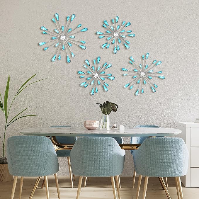 Hicarer 4 Pcs Starburst Wall Decor, Metal Wall Art, Blue - Image 3