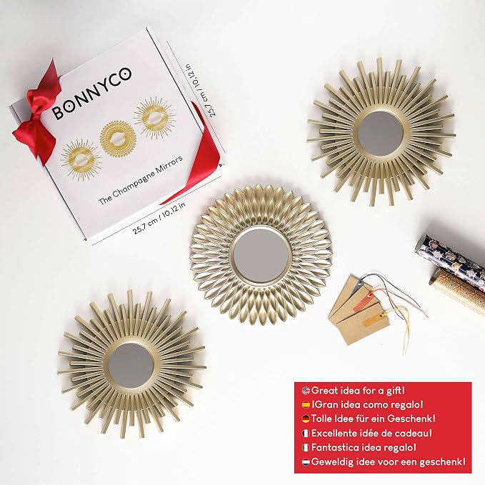 BONNYCO Gold Mirrors for Wall Pack of 3, Round Wall Mirrors Bedroom Room and Home Decor. Espejos Decorativos de Pared Sala Dormitorio, Modern Minimalist Decor Vintage, Chic. Gifts for Women Mums - Image 7