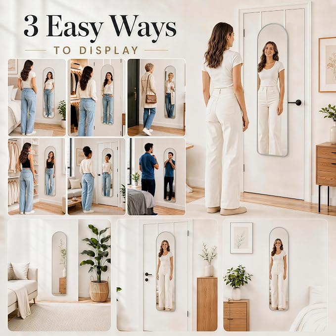 SCWF-GZ 47x14 Full Length Mirror Over the Door Hang or Wall Mounted Silver - Image 6
