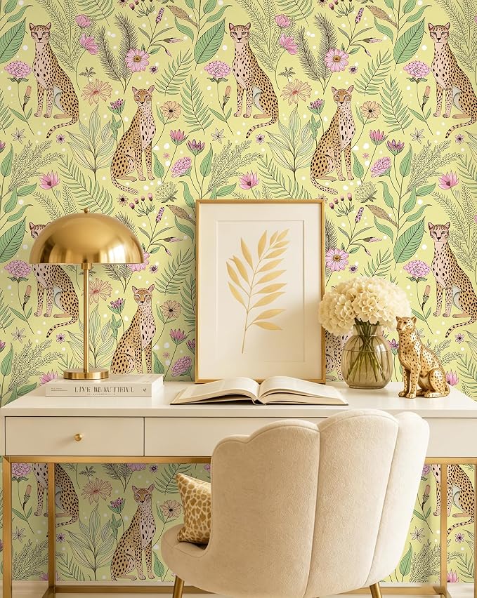 Floralplus Peel and Stick Wallpaper Floral Cheetah Wallpaper | Removable, Stick On, Renter Friendly Wallpaper, Boho Tropical Leopard Contact Paper for Living Room, 17.5 x 118 in - Image 5