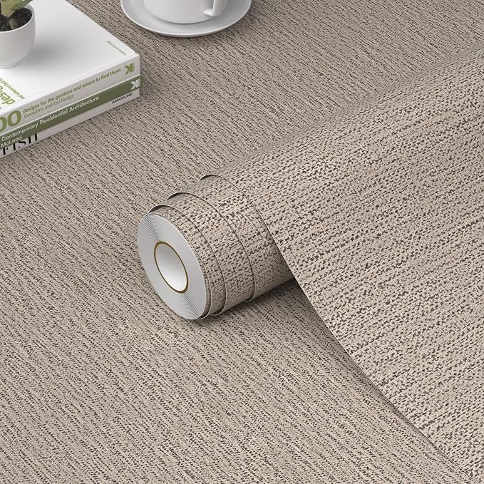 WADILE Grasscloth Peel and Stick Wallpaper 15.7in x 393.7in, Textured Contact Paper for Cabinets, Faux Linen Wall Paper Pull and Stick, Fabric Vinyl Wallpaper Self Adhesive Gray Yellow | Textured contact paper, Faux linen, Vinyl material, Cabinets, Sel... by WADILE