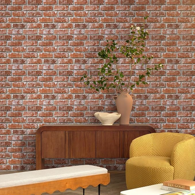 3D Faux Brick Wall Panels Peel and Stick, Designed for Quick DIY | Old Orange, 10 Pcs 11.8" x 11.8", Small Brick-Look, Ultra-Light PVC Fake Brick Covering for Wall Renovation, Cover 9.7 sq ft - Image 4