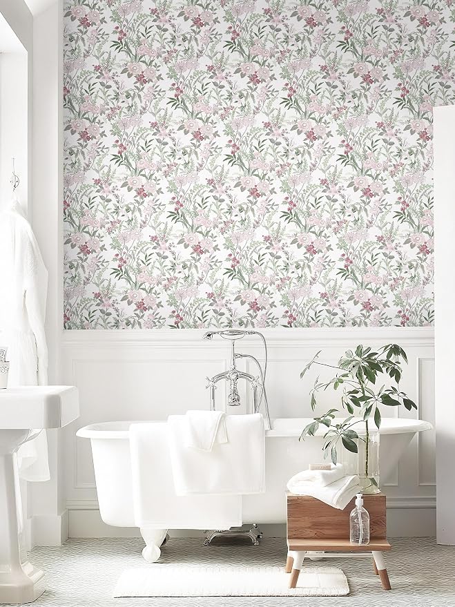 Dimoon 78.7"x17.3" Vintage Wallpaper Floral Peel and Stick Wallpaper Boho Contact Paper White Pink Green Cute Flower Removable Wall Paper Renter Friendly Kitchen Shelf Bathroom Self Adhesive Vinyl - Image 9
