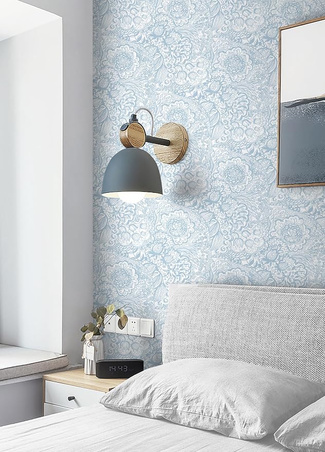 Peel and Stick Wallpaper Boho Blue and White Floral Wallpaper for Bedroom Bathroom Removable Self-adhsive Contact Paper for Cabinets NurseryShelf Liner 17.3" x 118" - Image 6
