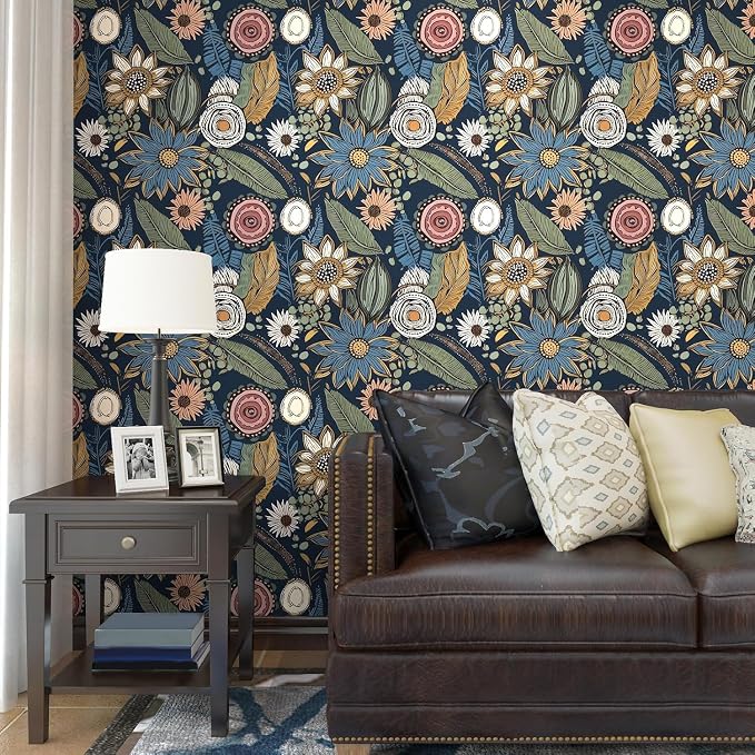 Laatse Boho Wallpaper Peel and Stick 17.5"x197", Navy Blue Contact Paper | Self Adhesive/Removable/Waterproof/Thick Vinyl Wall Paper for Bathroom Bedroom Shelf Cabinet Drawer,Prepasted,Easy Peel - Image 4