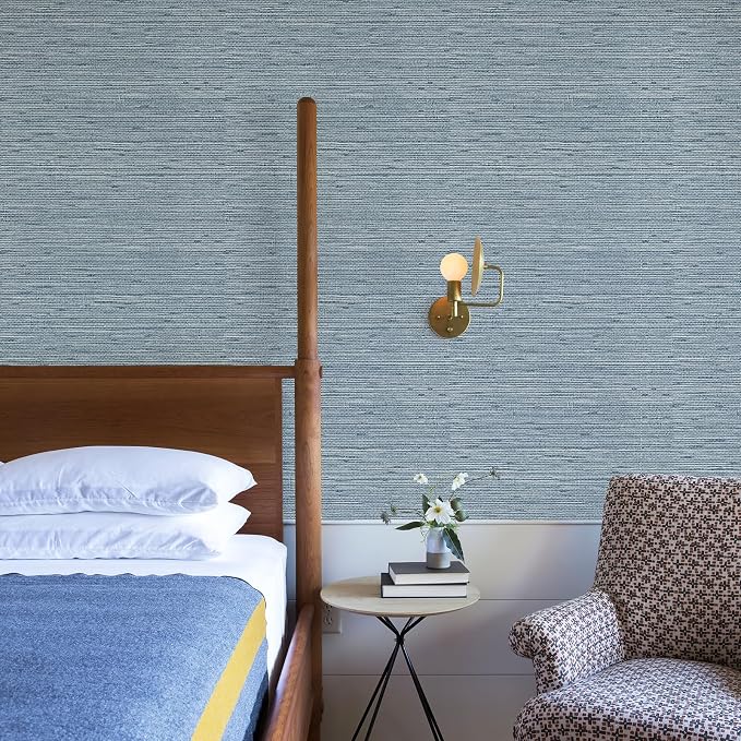 HueBurst Grasscloth Peel and Stick Wallpaper 17.3" x 394" Blue Textured Grasscloth Wall Paper Renter Friendly Wallpaper Self Adhesive Removable for Bathroom Bedroom - Image 7