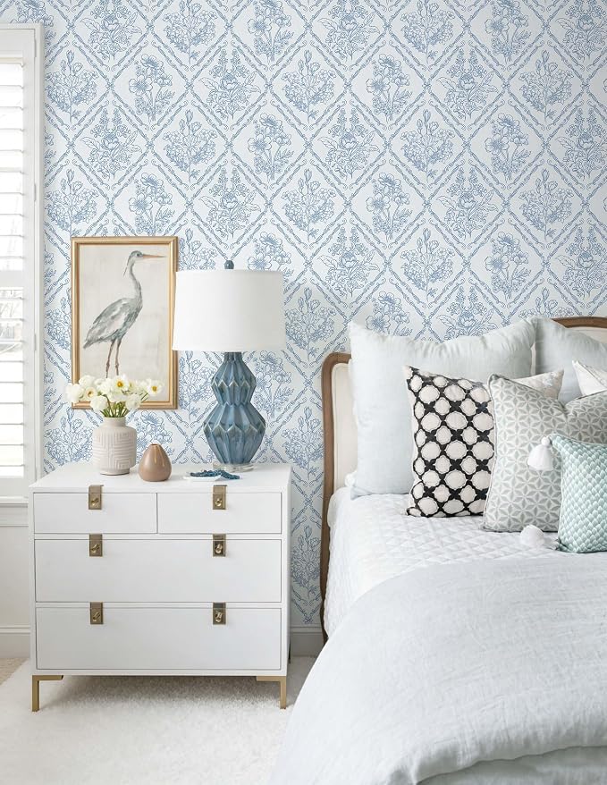 Toduso Wallpaper Peel and Stick Mordern Wall Paper Blue and White Contact Paper Removable Wallpaper for Kitchen Bathroom Bedroom Floral Waterproof Self Adhesive Vinyl Drawer Decor 17.3"x78.7" - Image 7