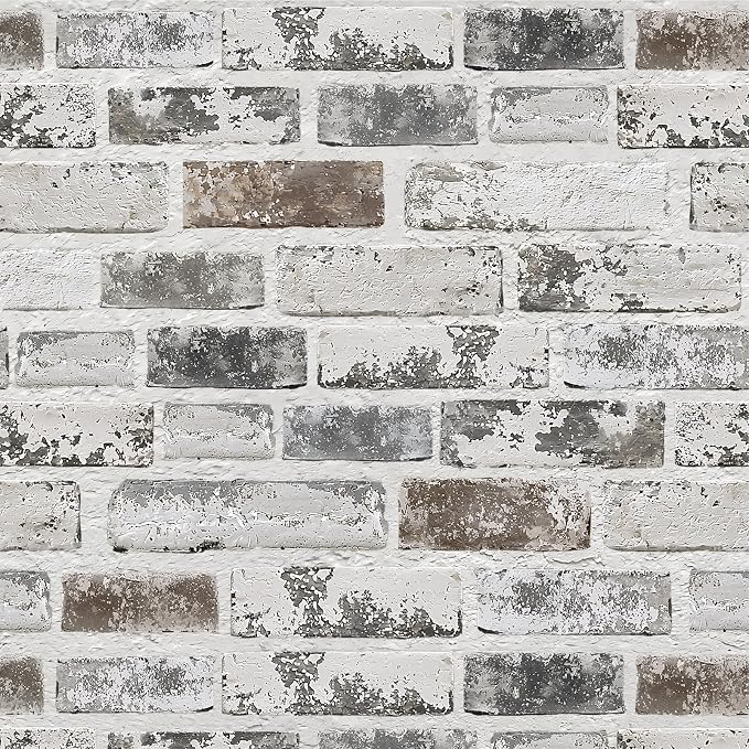 PeonyQueen Brick Peel and Stick Wallpaper 17.3"x787" 3D Brick Wallpaper | Self Adhesive Removable Wallpaper Grey and White Textured Vintage Contact Paper for Fireplace Kitchen Home Decoration Vinyl by PeonyQueen