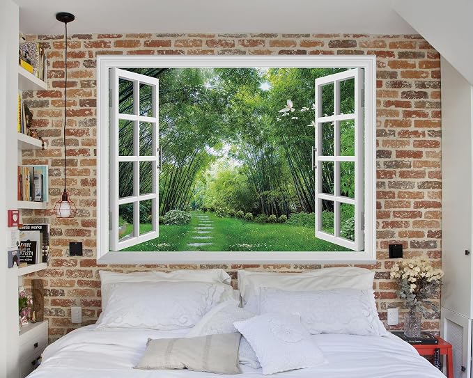 FLFK Fake Window Wall Mural - Jungle Faux Window Wall Sticker for Wall Decor, Stick and Peel Wall Decals,80"x60",Set of 5 Sheets - Image 5