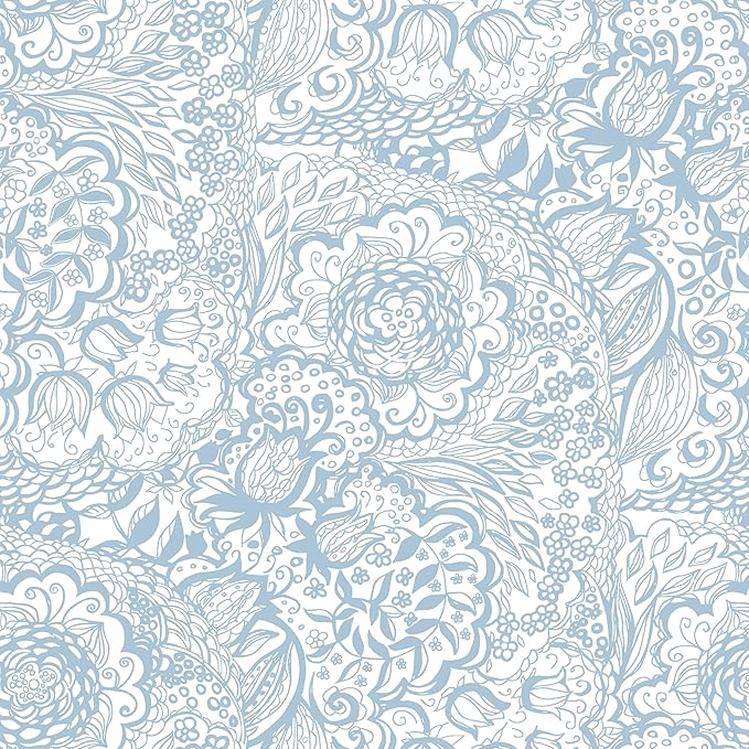 Peel and Stick Wallpaper Boho Blue and White Floral Wallpaper for Bedroom Bathroom Removable Self-adhsive Contact Paper for Cabinets NurseryShelf Liner 17.3" x 118" by Micpolo