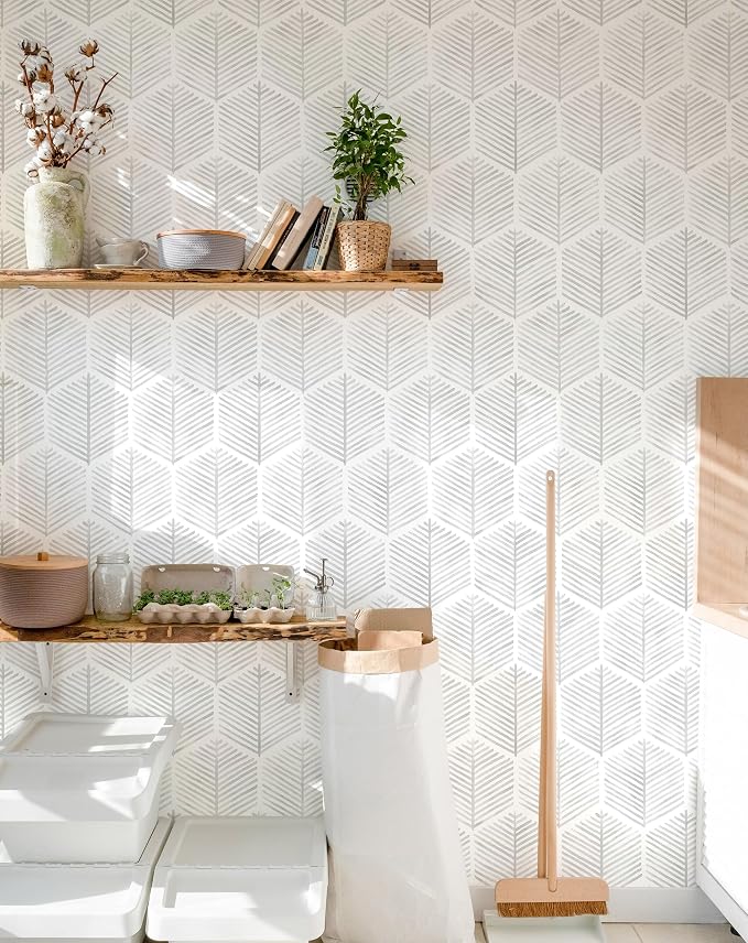 MelunMer Modern Peel and Stick Wallpaper Boho Contact Paper 17.3''×276'' | Grey and White Self Adhesive Removable Wallpaper for Bedroom/Bathroom Waterproof Geometric Contact Paper for Cabinets, Drawer - Image 2