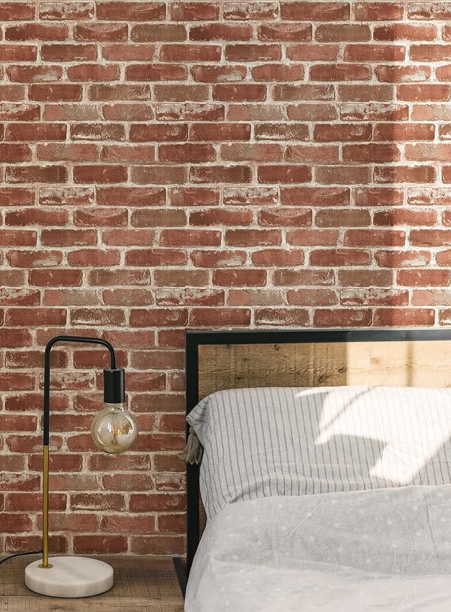 Hopeak Red Brick Wallpaper Self-Adhesive Peel and Stick Wallpaper Waterproof and Removable Good for Home Decoration and Furniture Renovation 17.5 x 787.4 Inches - Image 4