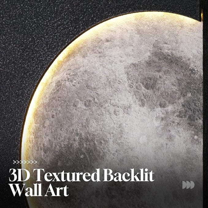 Cuspin Large 3D LED Moon Wall Art, 24x36 In (Black) | Modern minimalist style, Lighted lunar design, Standstone-like textured, For bedroom living room dining room hallway entryway - Image 4