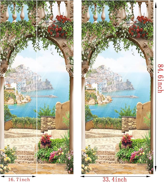 artfanke 3D Door Sticker Peel and Stick 33.5"x84.6" - Sea View Door Decal Wall Murals Wallpaper Waterproof for Home Decor (2 Sheets/Set) - Image 2