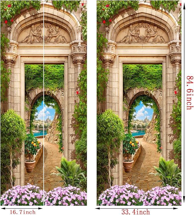 artfanke 3D Beautiful Garden Arch Peel and Stick Door Sticker 33.5"x84.6"-Self-Adhesive Door Murals Wallpaper - Wall Decal for Living Room Bedroom Decor (2 Sheets/Set) - Image 6