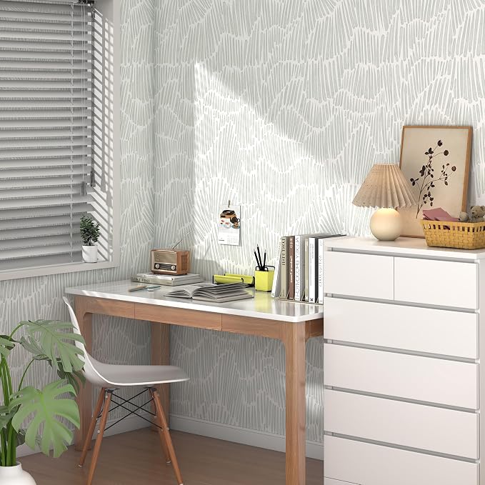 Theper Green Peel and Stick Wallpaper Modern Contact Paper17.3×118" | Boho Striped Wallpaper Self Adhesive Removable Wallpapers for Bedroom Waterproof Vinyl White and Green Wall Paper - Image 5